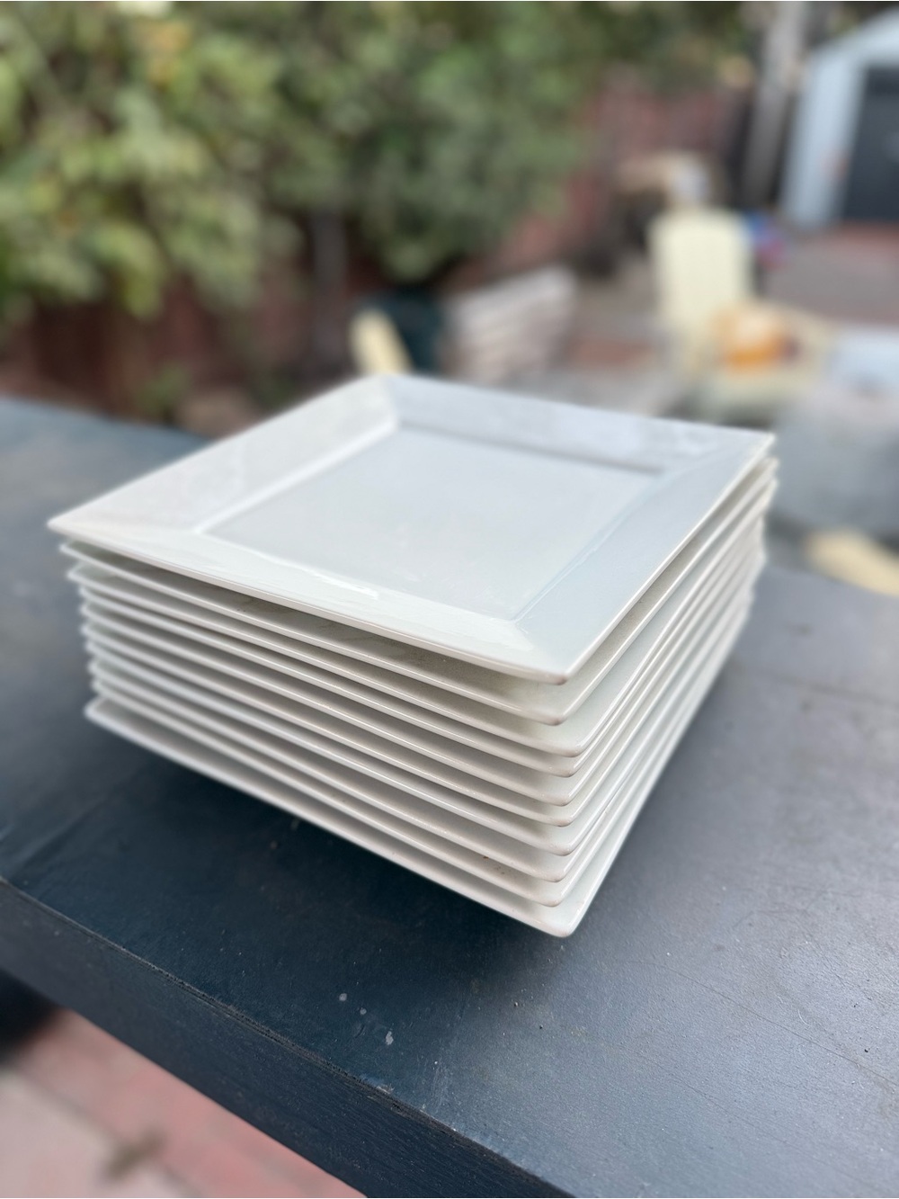 Everyday White Porcelain Square Dinner Plates, Lot of 10, 10in White Glossy